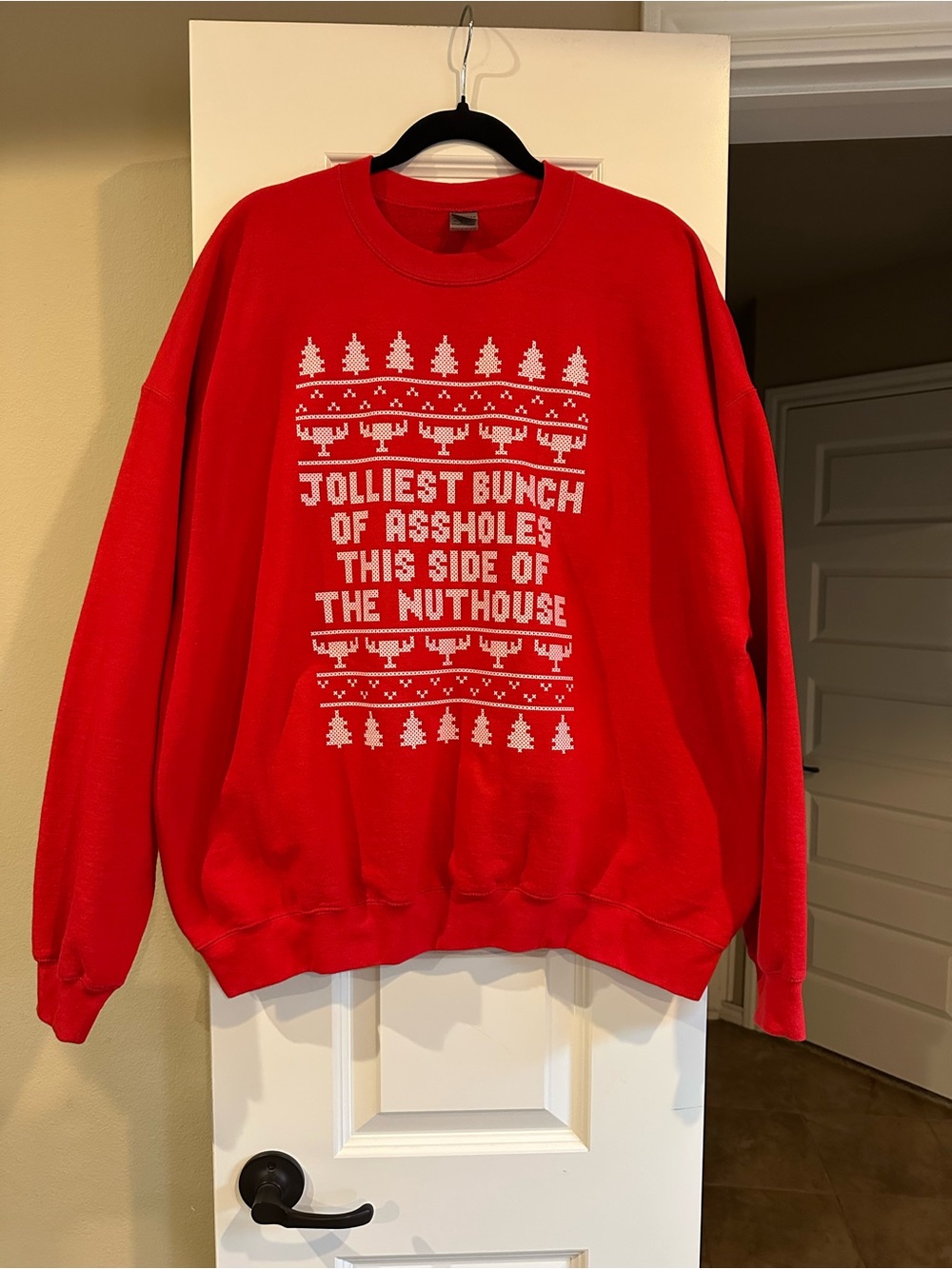 Gildan Red Holiday Graphic Crewneck Sweatshirt with White Text